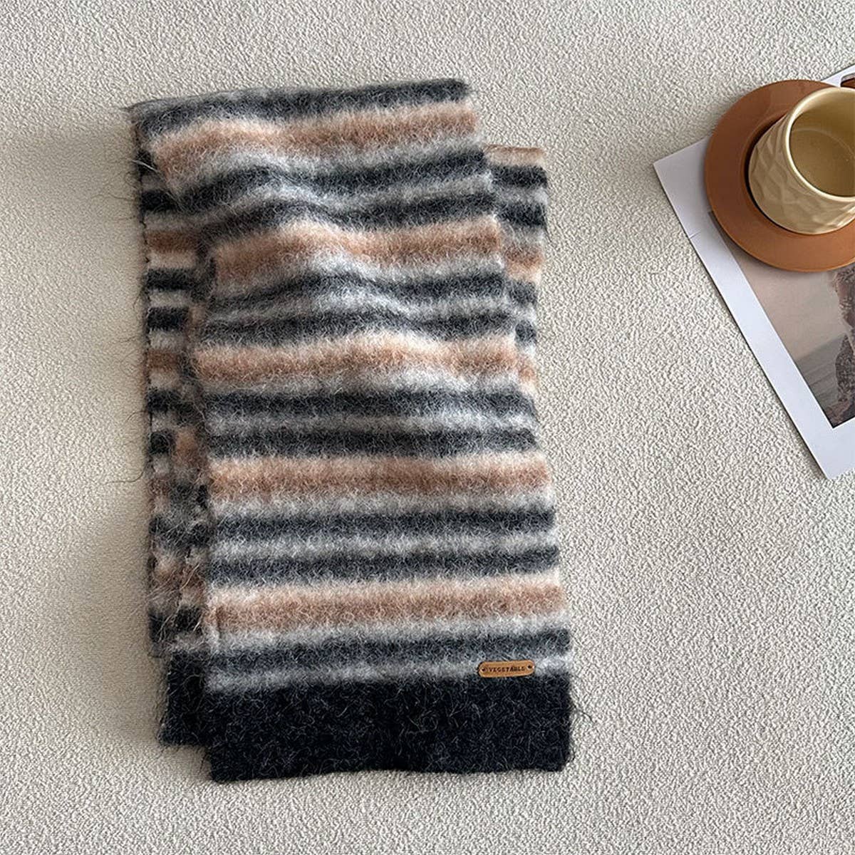 PLUSH KNIT STRIPED WOOL BLEND SCARF FOR WINTER_CWASC2363