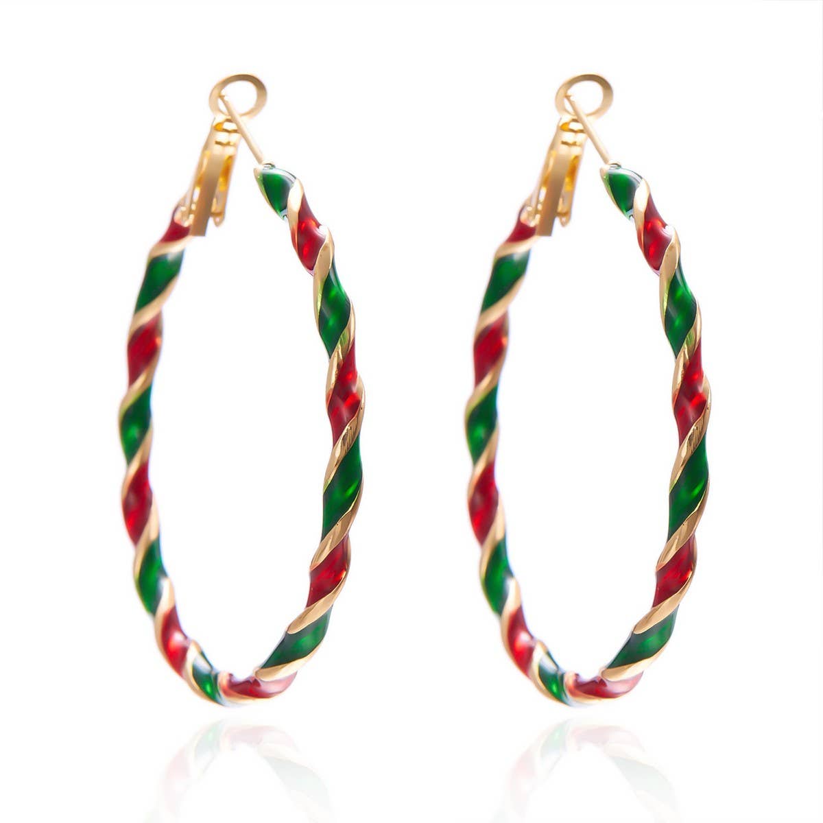 Cwaje2513_Christmas Colorful Spiral Geometric Hoop Earrings