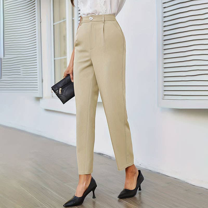 Woven Elastic-Waisted Anti-Wrinkle Suit Pants