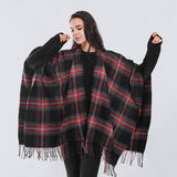 Plaid Faux Cashmere Cape Scarf With Tassels_Cwasc0336