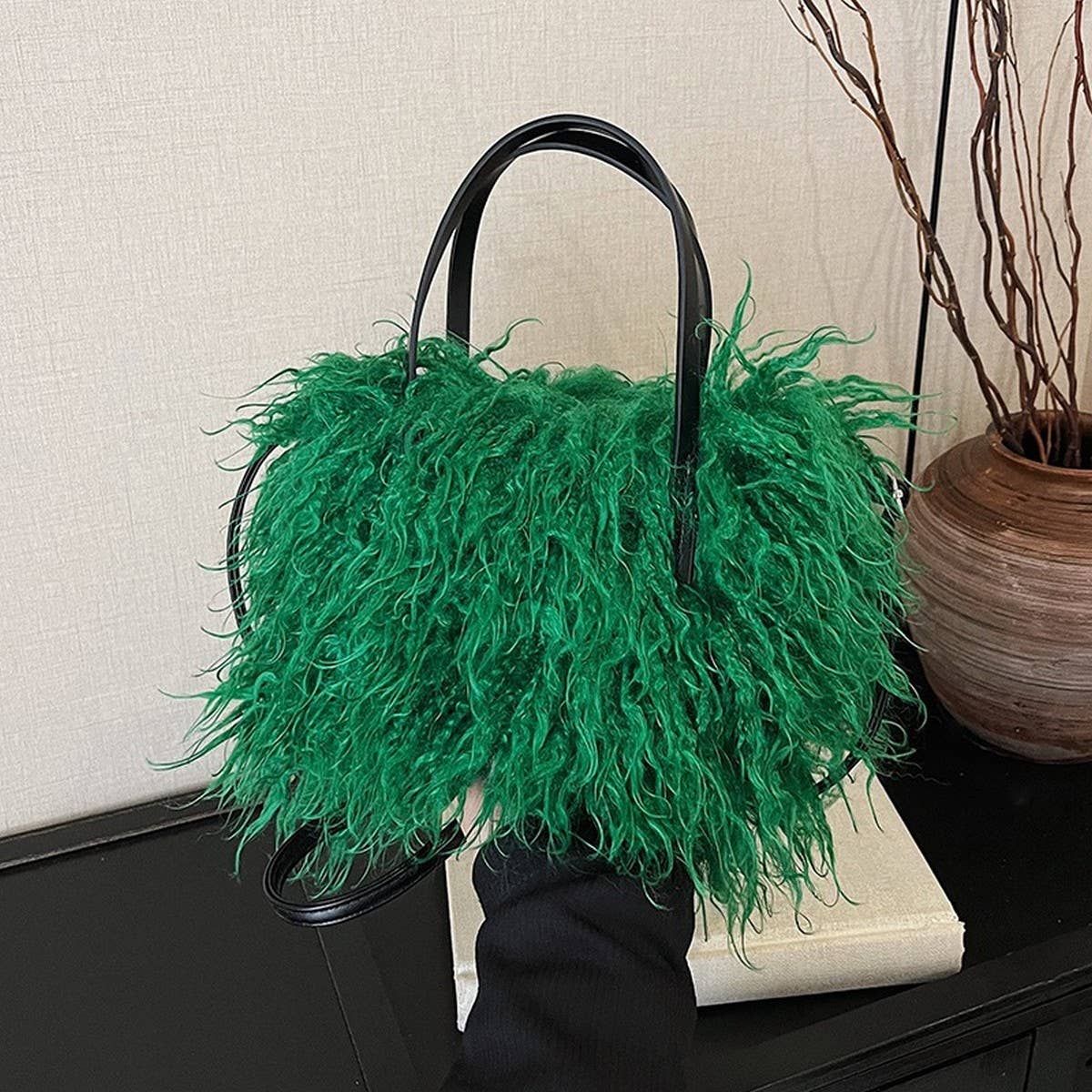 Plush Shearling Shoulder Bag Women Fashion Tote_Cuab00553