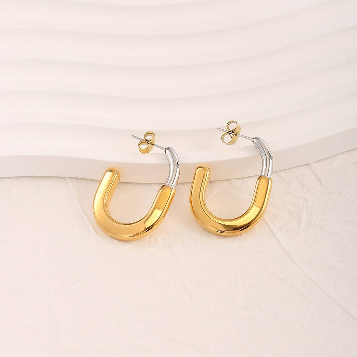 18K GOLD TWO TONE STAINLESS STEEL EARRINGS_CWMM8897
