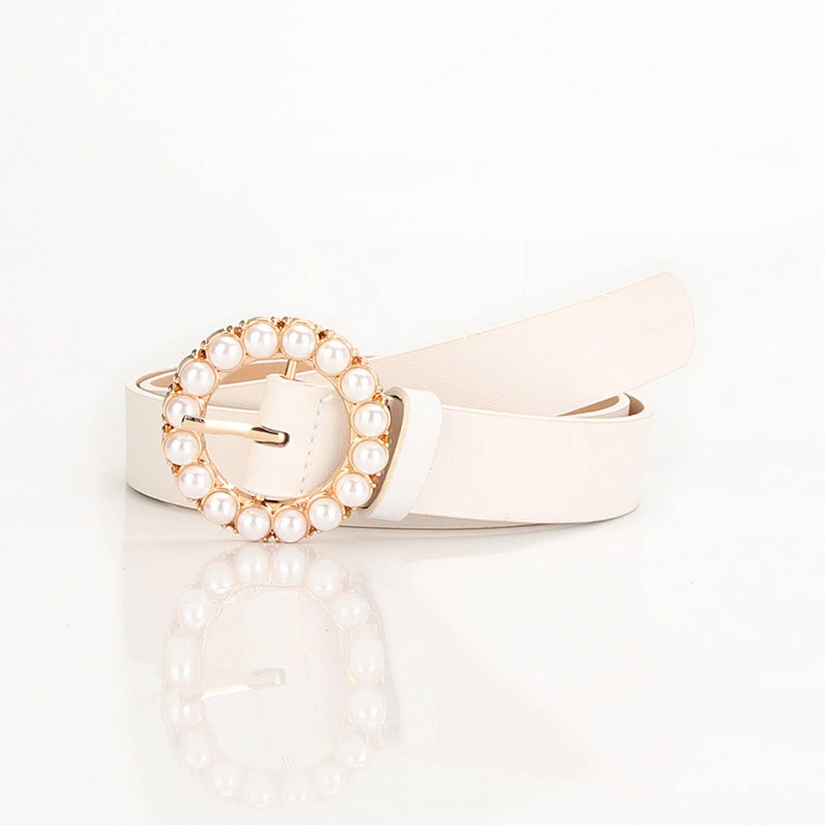 Cwabe0943_Versatile Round Buckle Pearl Multicolor Belt