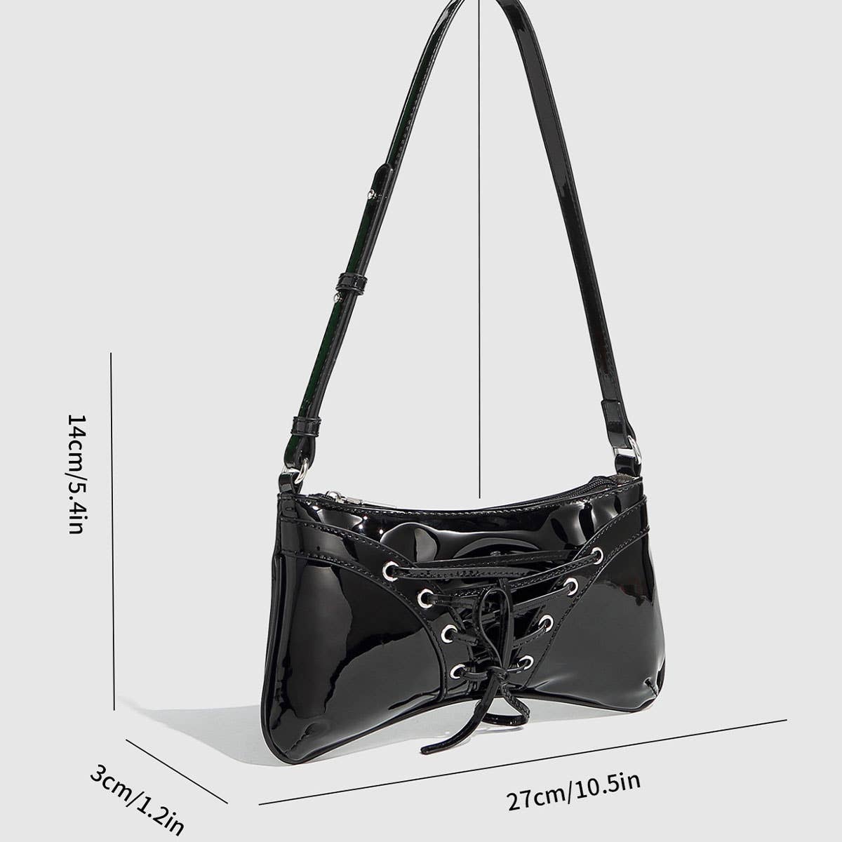 GLOSSY BOW STUDDED DRAWSTRING SHOULDER BAG_CWAB5704