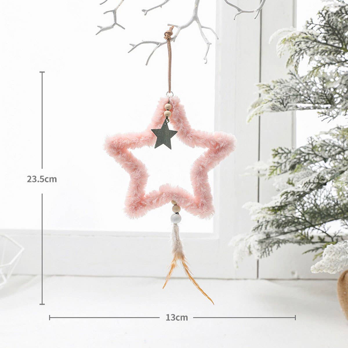 FIVE POINTED STAR PLUSH FEATHER XMAS HANGING DECOR_CWMM9797