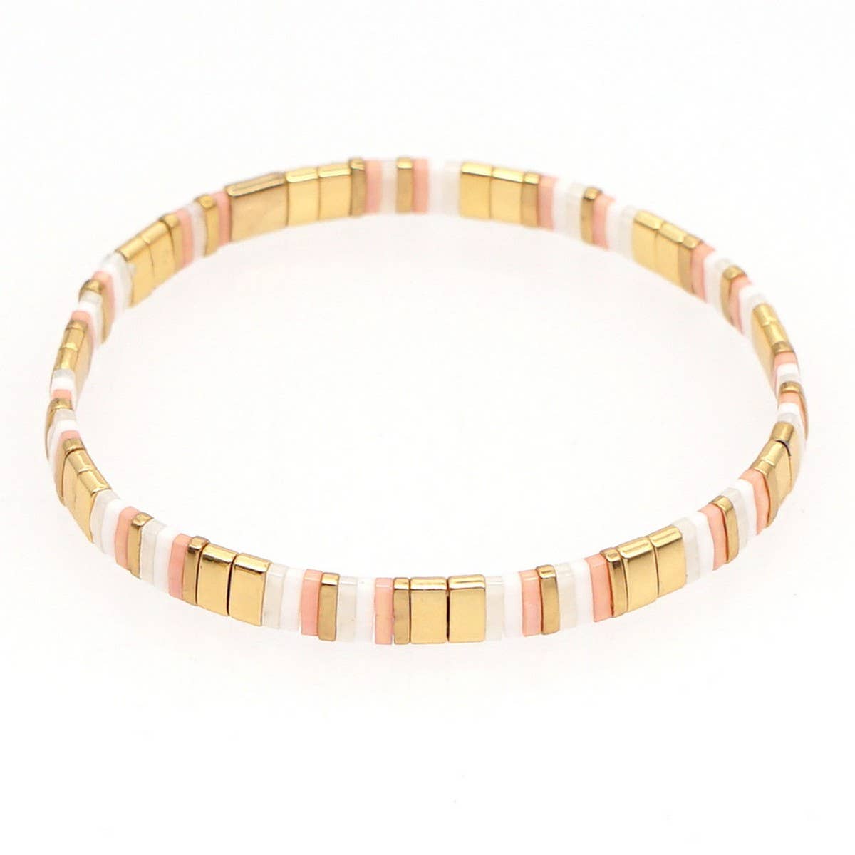 Multi-Layered Tila Beads Braided Gold Bead Bracelet_Cwmm3817