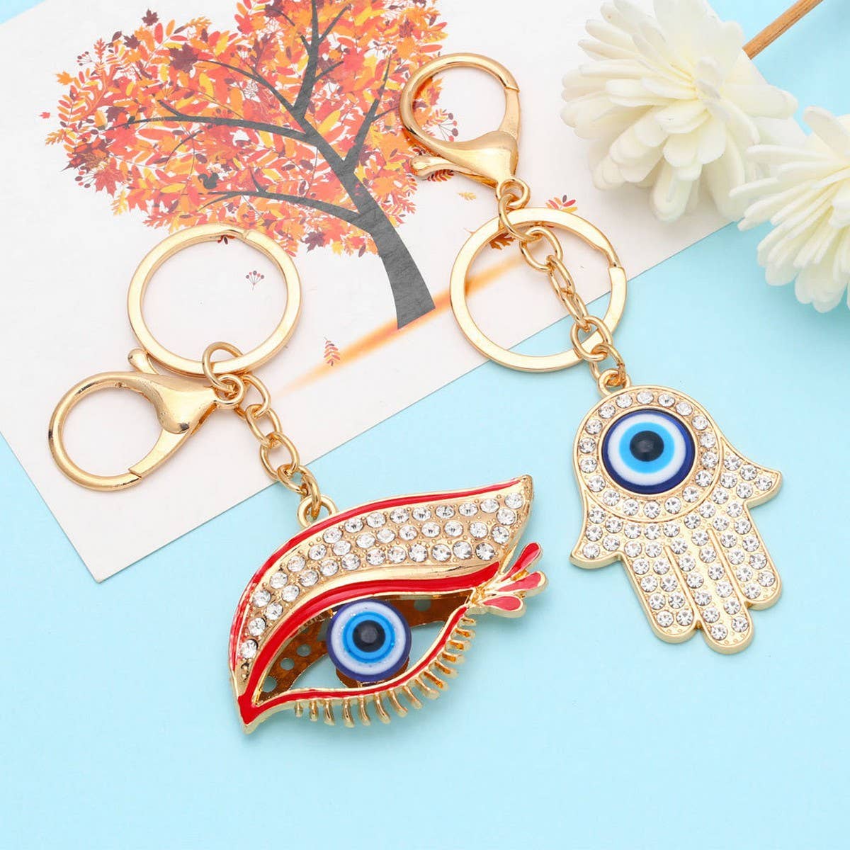 COLORED DIAMOND DEVILS EYE METAL KEYCHAIN PENDANT_CWAJE0878