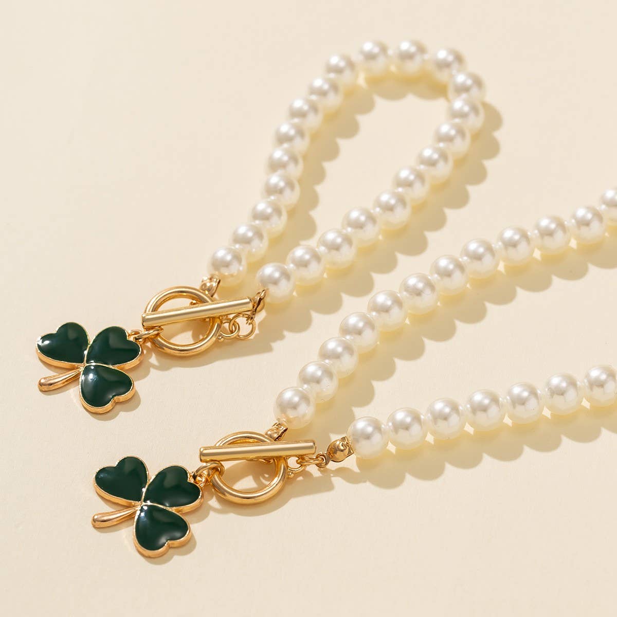 CLOVER PEARL NECKLACE BRACELET SET_CWAJE1131