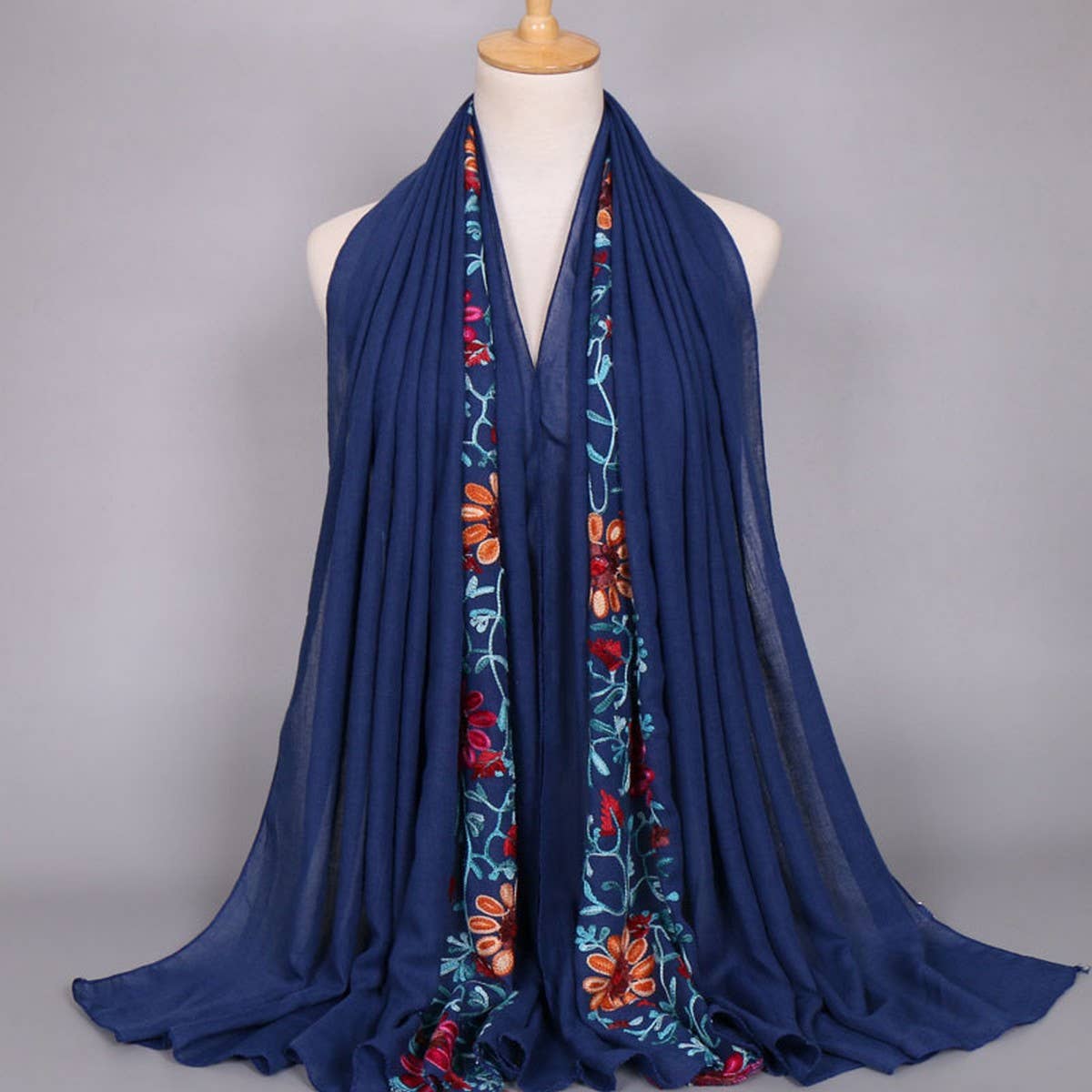 Embroidered Cotton Scarf Long Veil Shawl_Cwmm2002