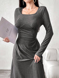 Square Collar Temperament Fold Waist Dress