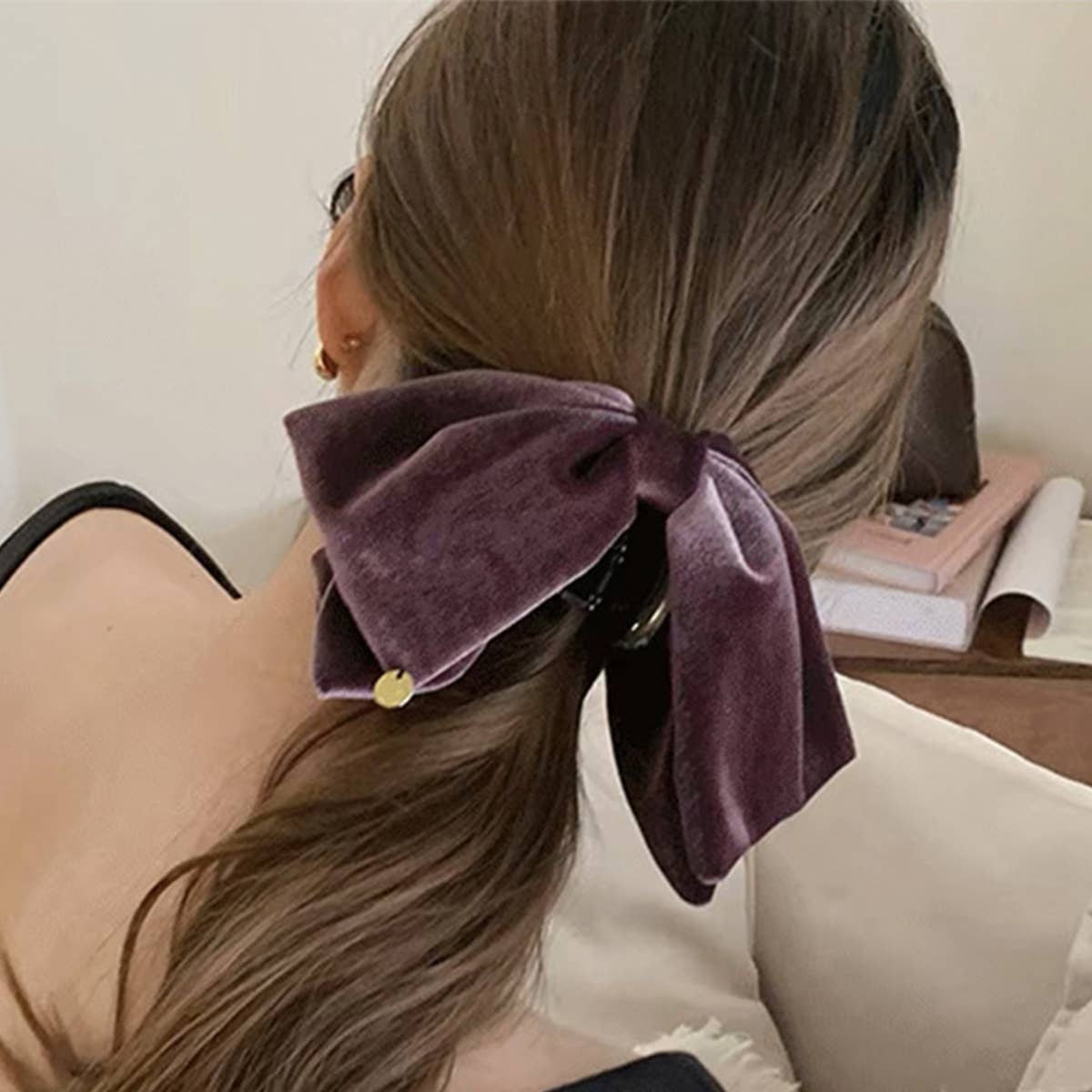 Plus Velour Bow Hairclip_Cwaha0864