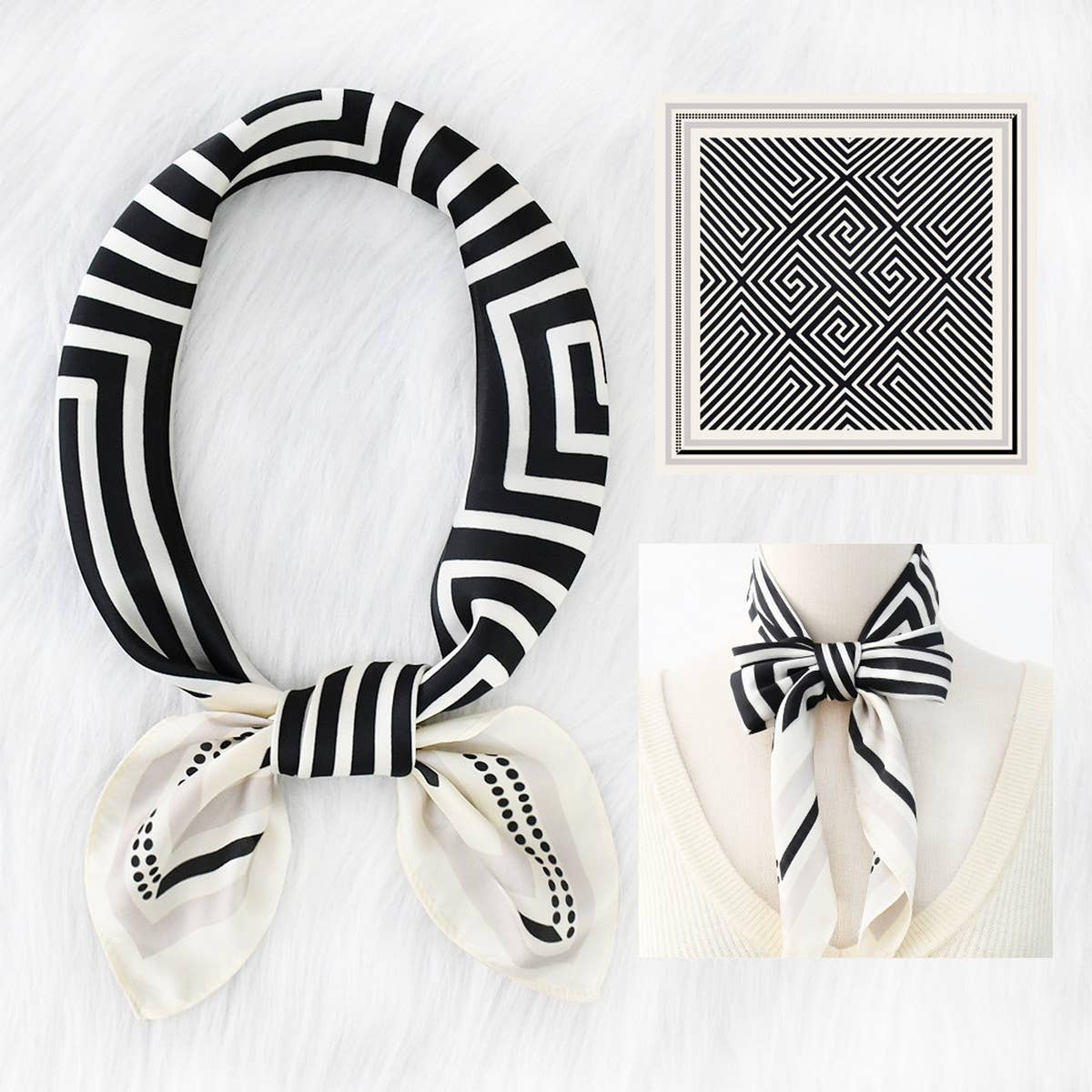 STRIPED SATIN SQUARE SCARF FOR SUN BAG WRAP_CWASC1149