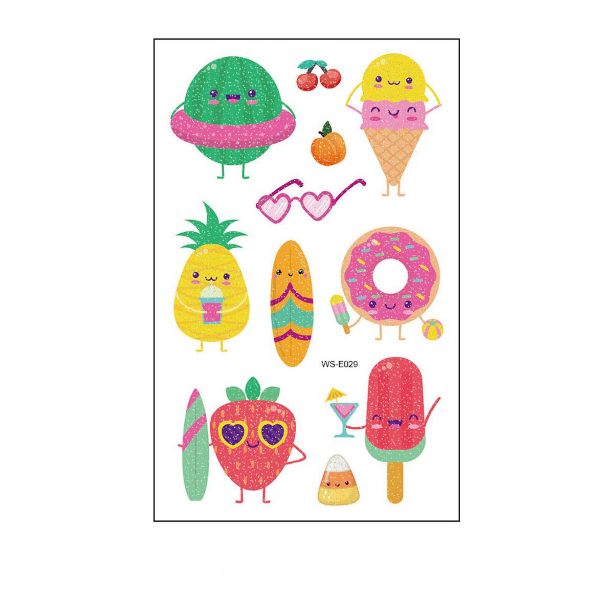 Waterproof Kids Sparkle Fruit Veggie Tattoos_Cwmm8258
