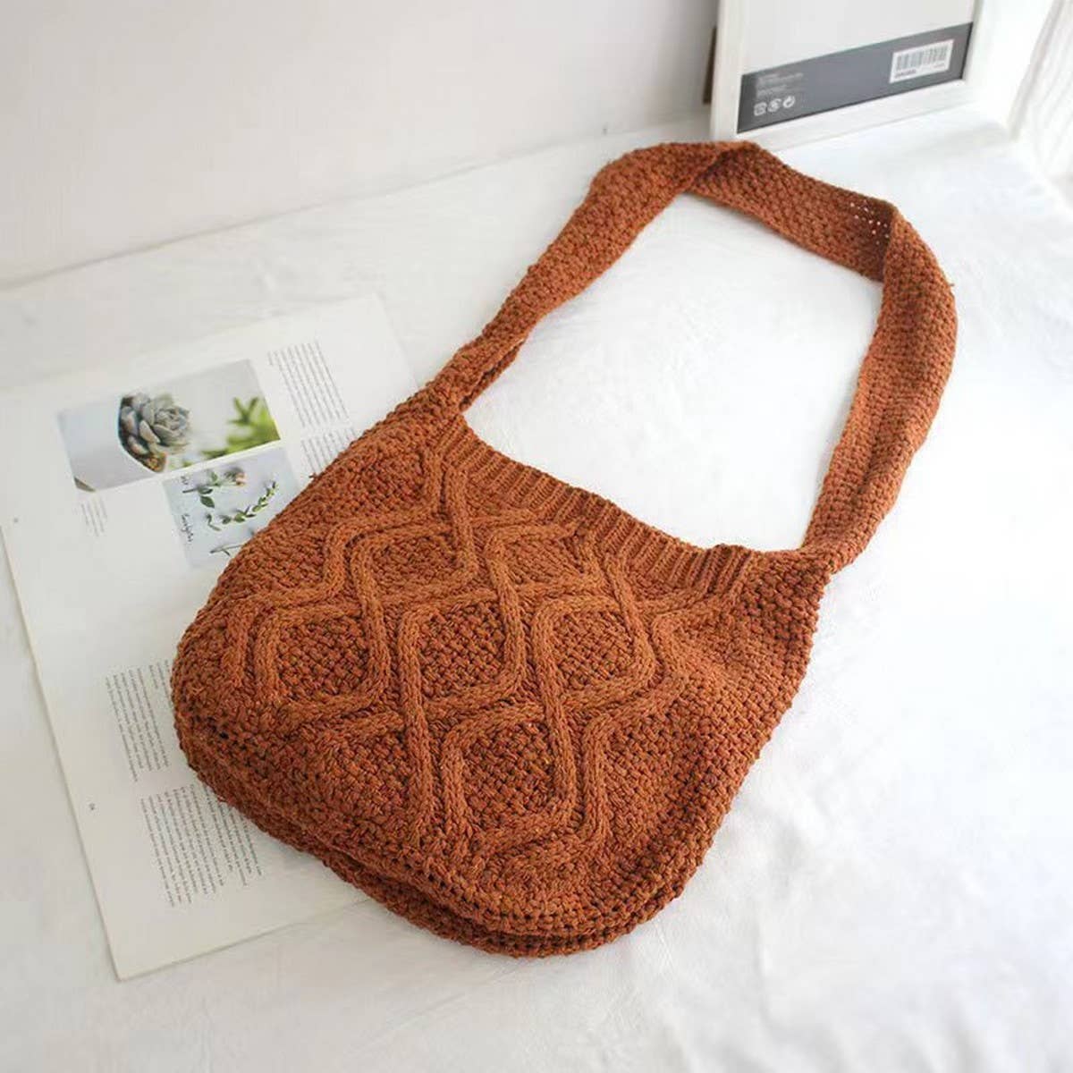 Cwab4573_Solid Knit Twist Vintage Tote Crossbody Bag