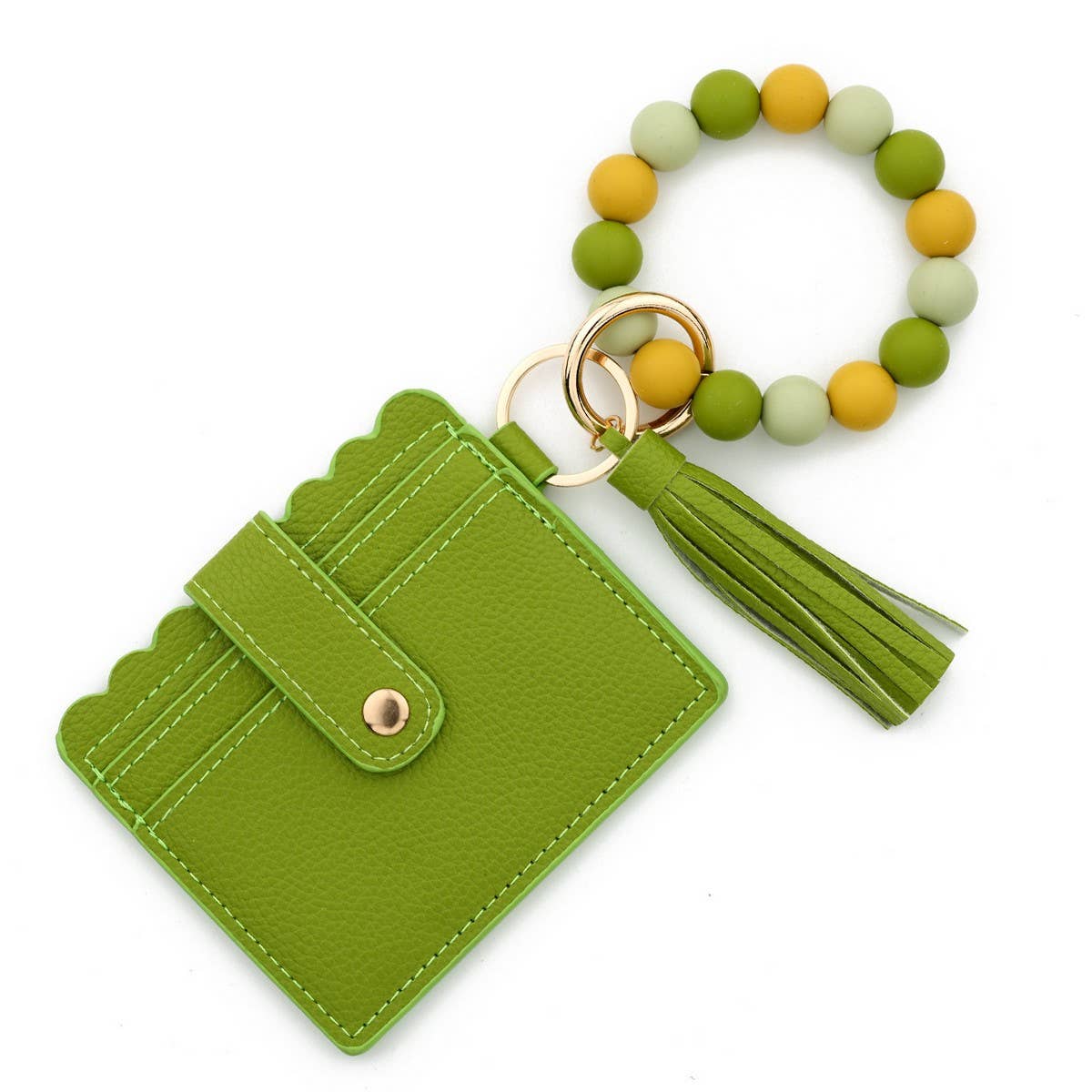 SOLID COLOR PU WALLET WITH BEAD BRACELET KEYCHAIN_CWAB4959