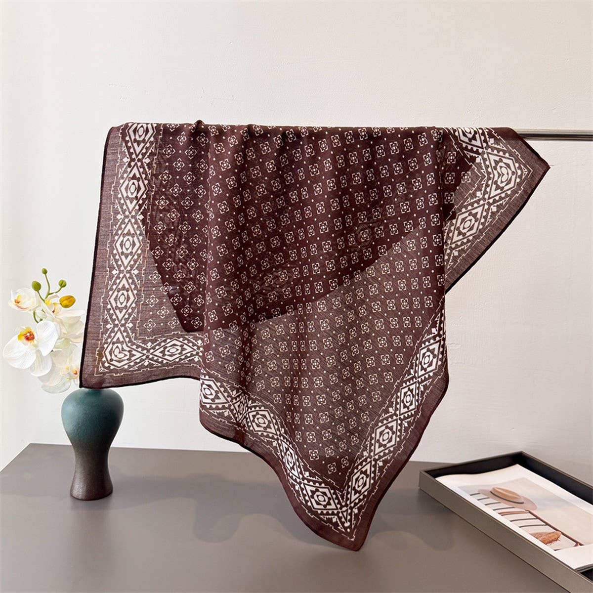 Geometric Herringbone Cotton Linen Square Scarf_Cwasc03433