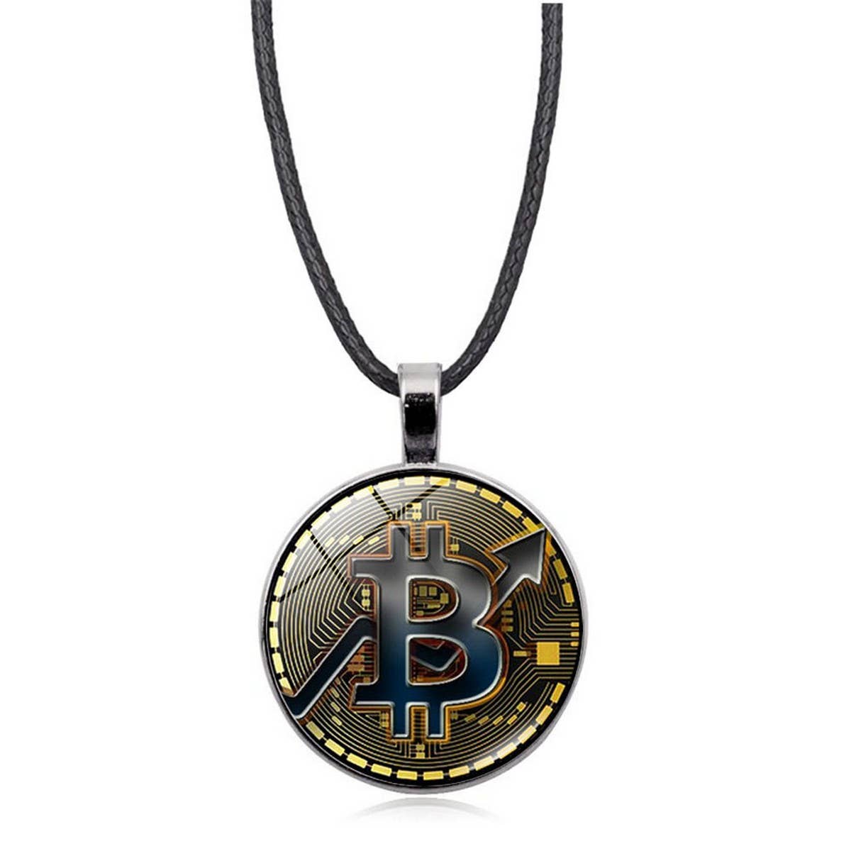GOLD COIN BITCOIN TIME GEMSTONE PENDANT NECKLACE_CWAJE0704