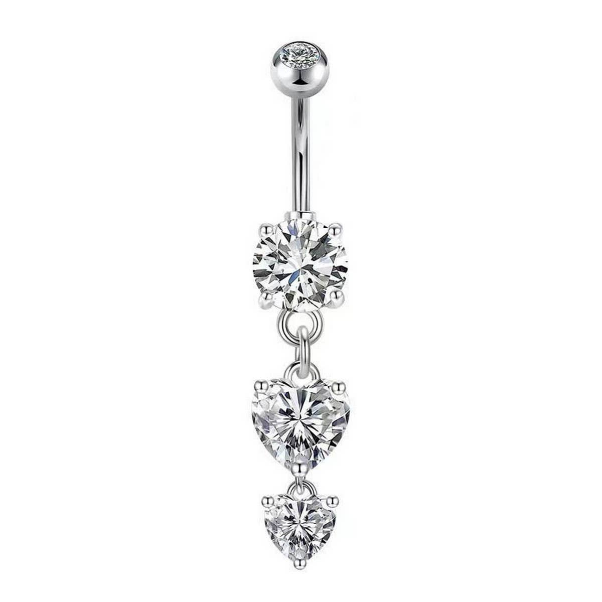 DOUBLE HEART TASSEL BELLY RING ZIRCON PIERCING_CWMM9308