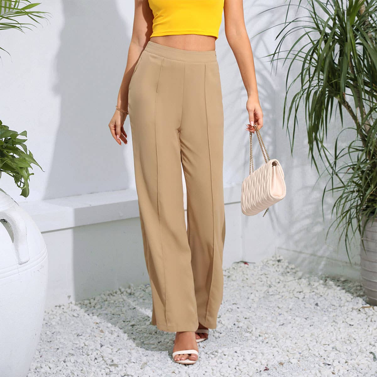 Stylish Simple High-Waisted Baggy Wide-Leg Pants