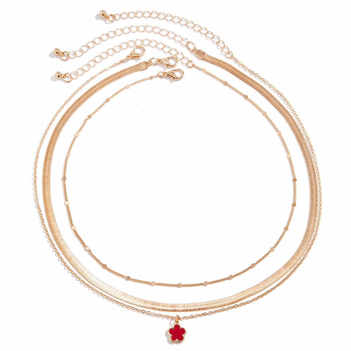 FIVE LEAF GRASS COLORFUL SNAKE BONE CHAIN NECKLACE_CWAJE1162