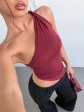 Solid-Color Knotted Single-Shoulder Hem Vest