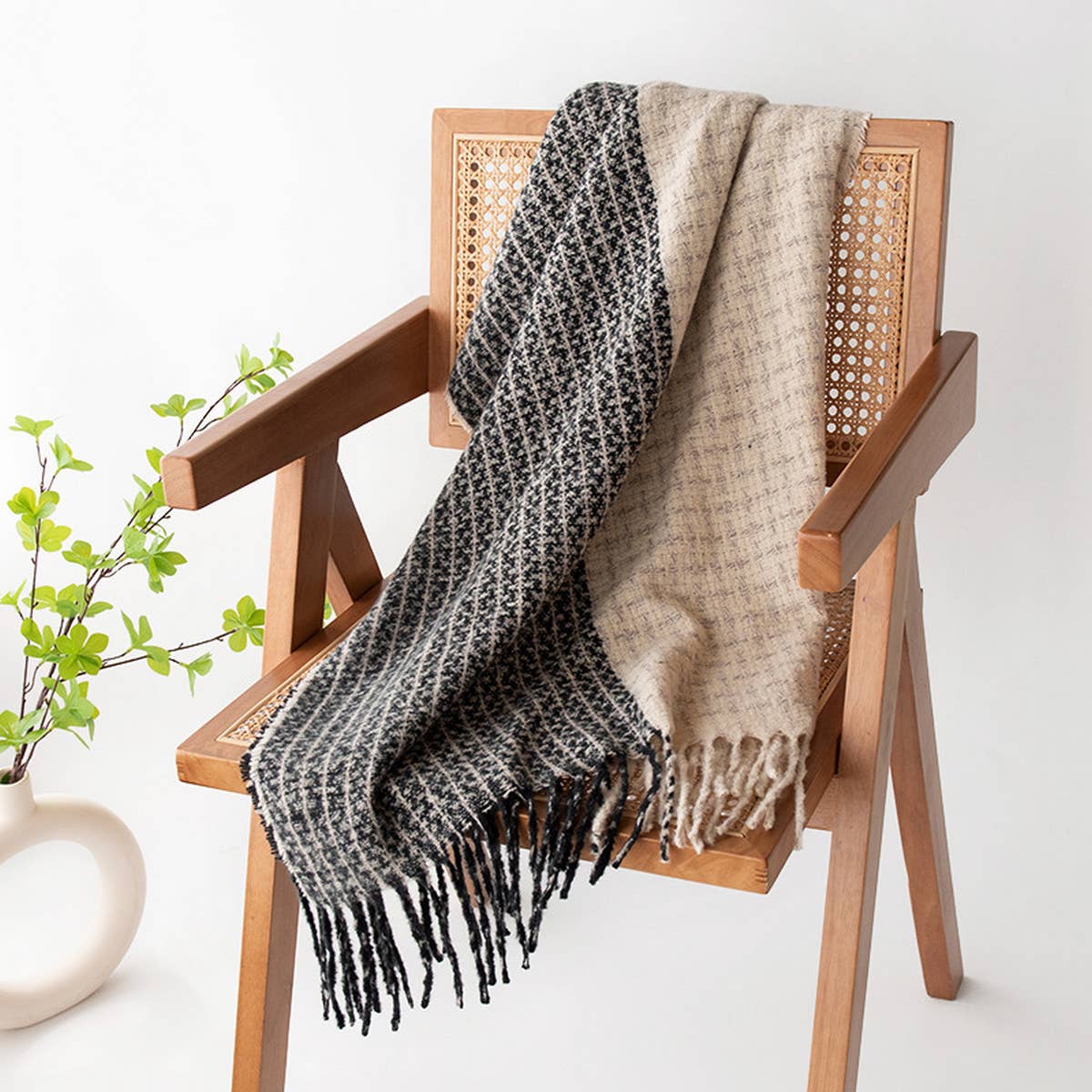 SOFT PLAID SCARF VINTAGE TASSEL WOMENS WRAP_CWASC1001