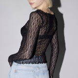 SEMI SHEER MESH LACE T SHIRT SLIM FIT CROPPED TOP_CWTBLL2661