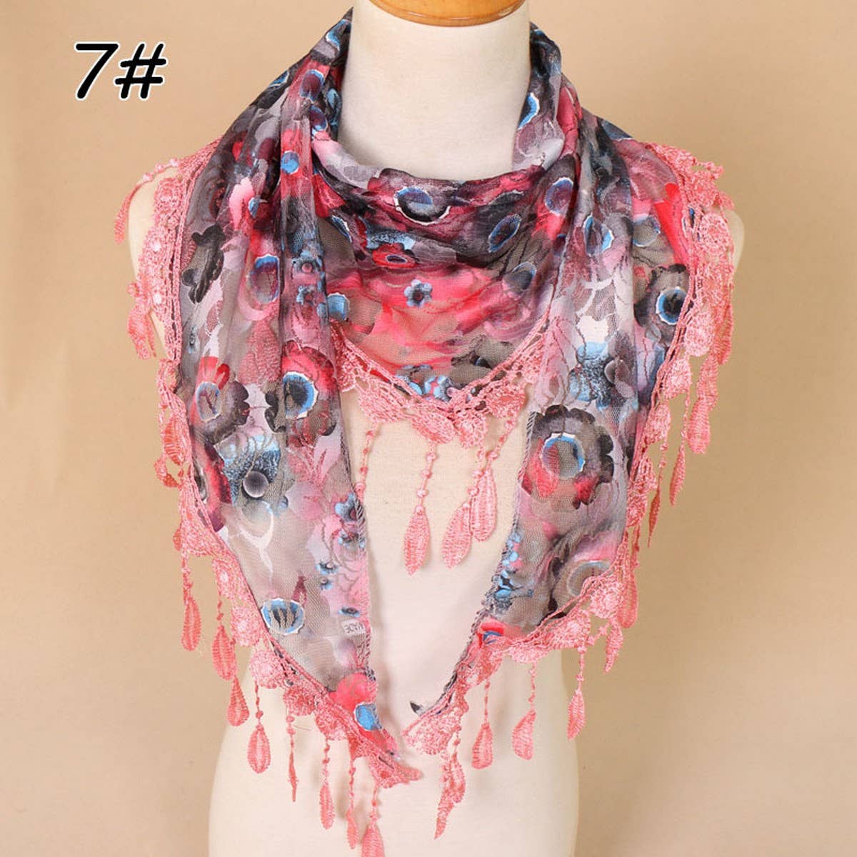 COLORFUL HOLLOW TASSEL LACE TRIANGLE SCARF VEIL_CWMM1989
