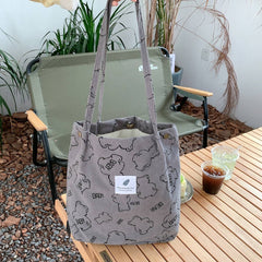 Cwab3899_Corduroy Snap-Button Large-Capacity Shoulder Bag