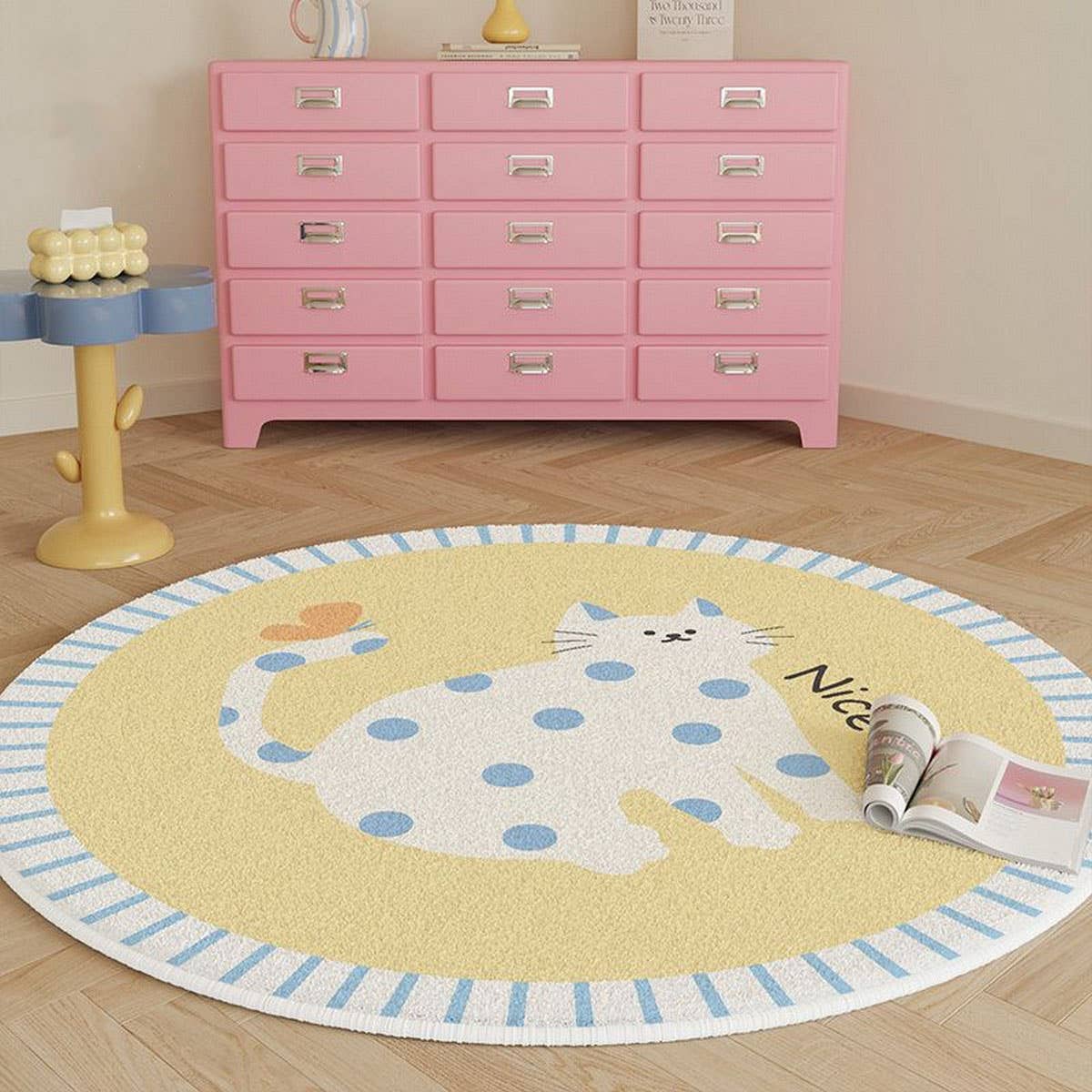 CUTE CARTOON ROUND RUG PLUSH FLOOR MAT FOR BEDROOM_CWMM7398