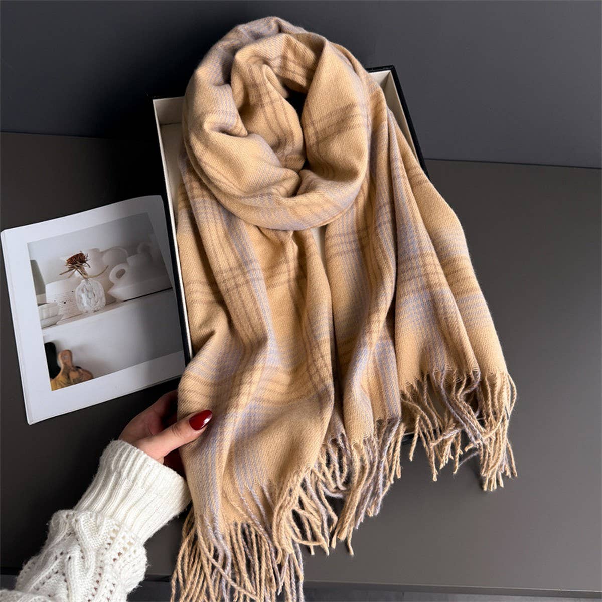 Checkerboard Winter Warm Cashmere Feel Scarf_Cwasc03262