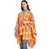 CAPE DOUBLE SIDED PLAID SLIT SHAWL_CWASC1209