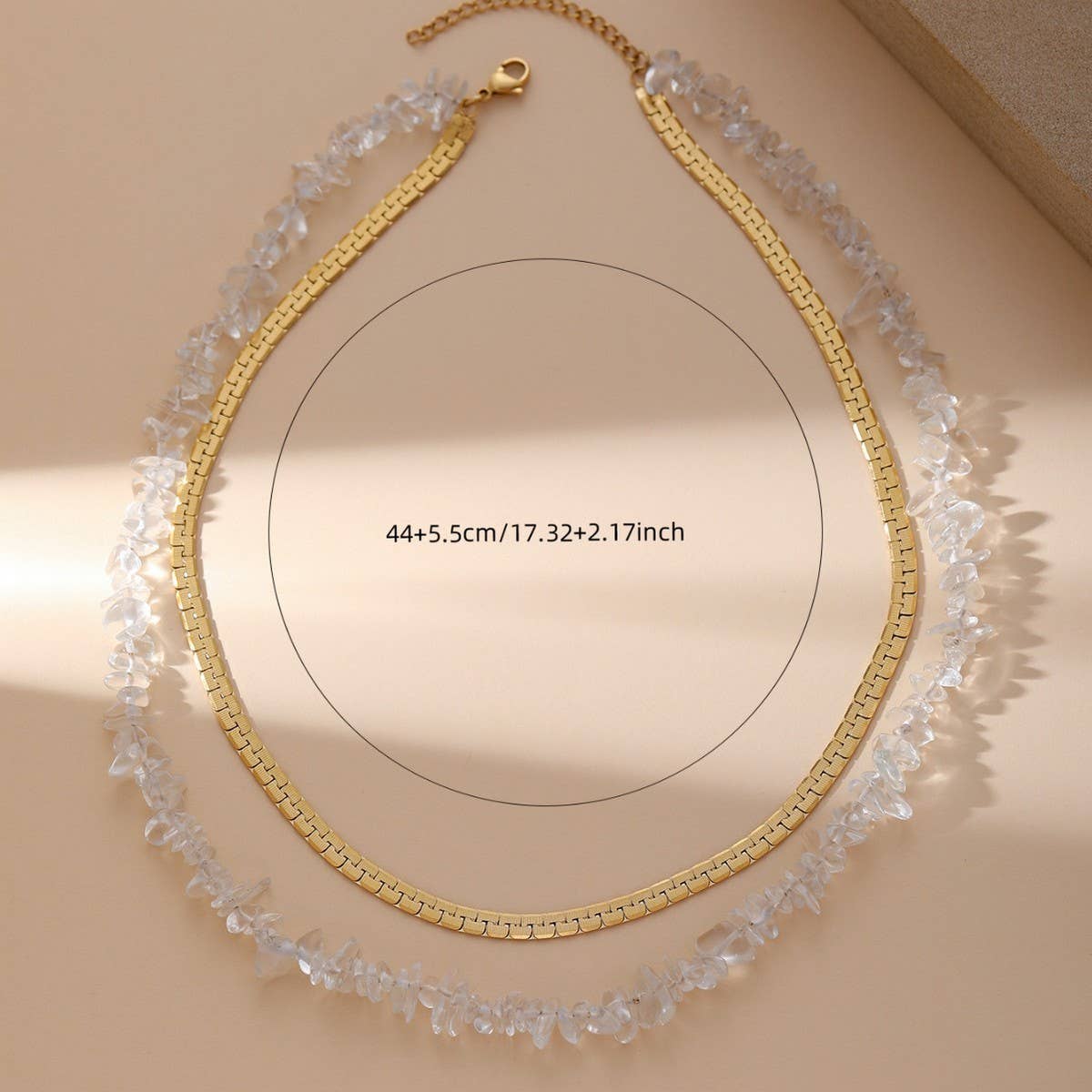 IRREGULAR TRANSPARENT CRYSTAL DOUBLE LAYER NECKLACE_CWMM3626