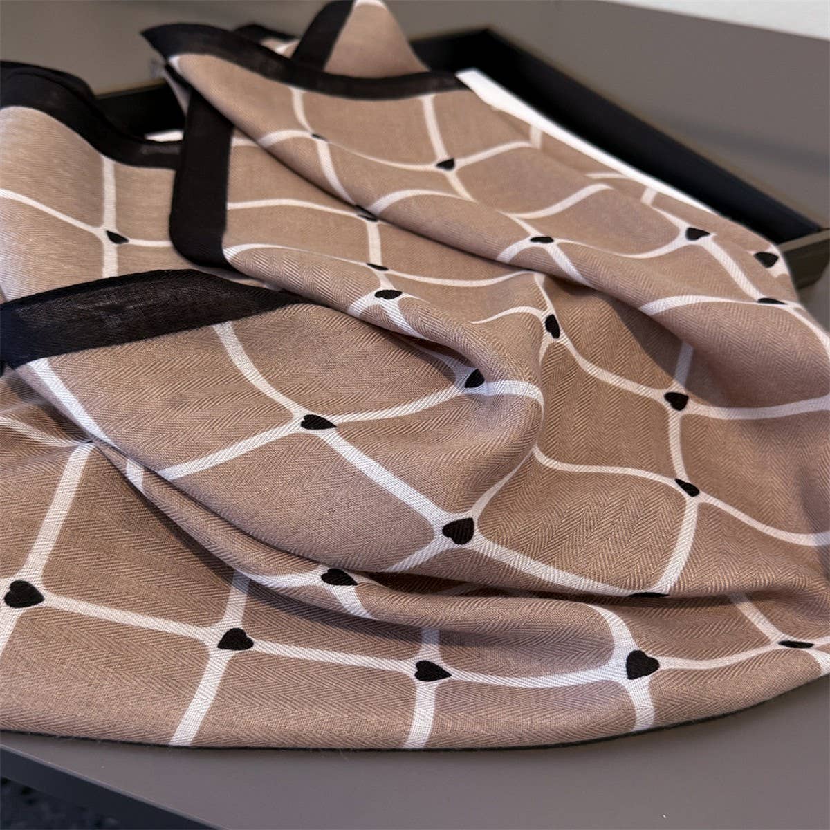 Elegant Plaid Satin Square Neck Scarf Wrap_Cwasc03320