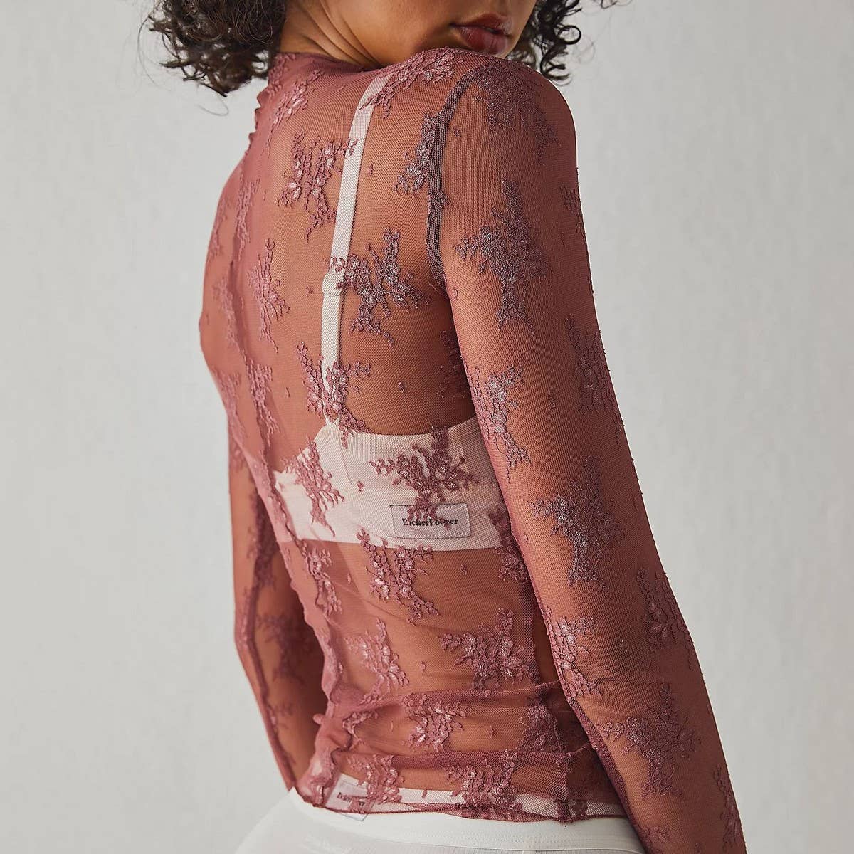 SEMI SHEER MESH LACE TOP BOTTOMING SHIRT_CWTBLL2660