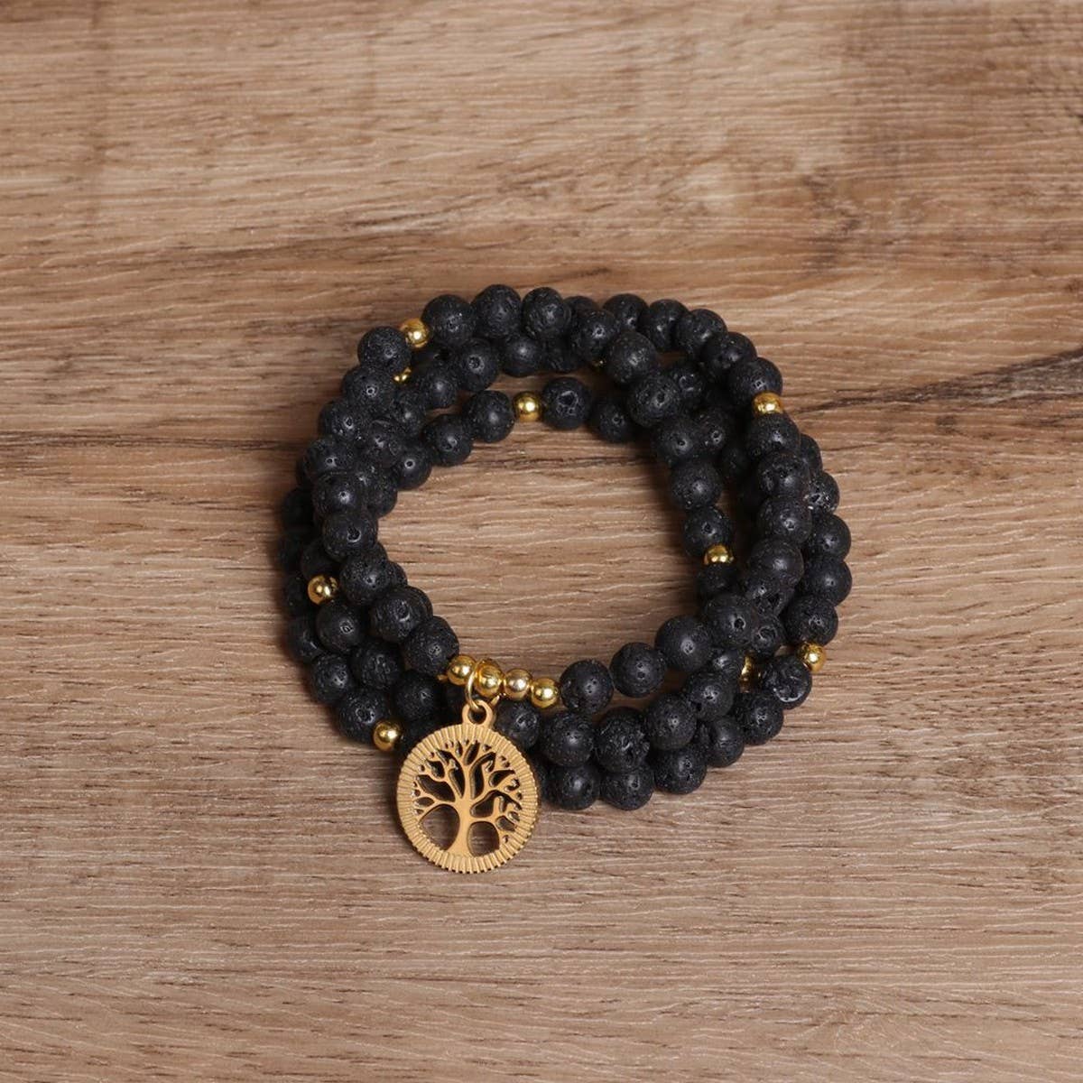 108 GOLDEN TREE OF LIFE PENDANT BEADED BRACELET_CWAJE3943