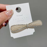 RHINESTONE PEARL BOW HAIRPIN RETRO DUCKBILL CLIP_CWAHA4786