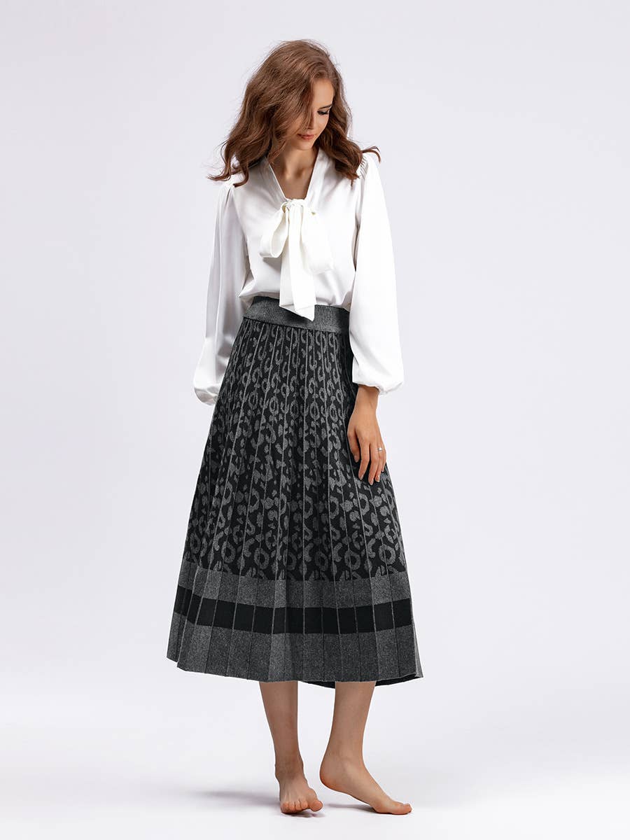 Vintage Leopard Print Contrast Knit Skirt