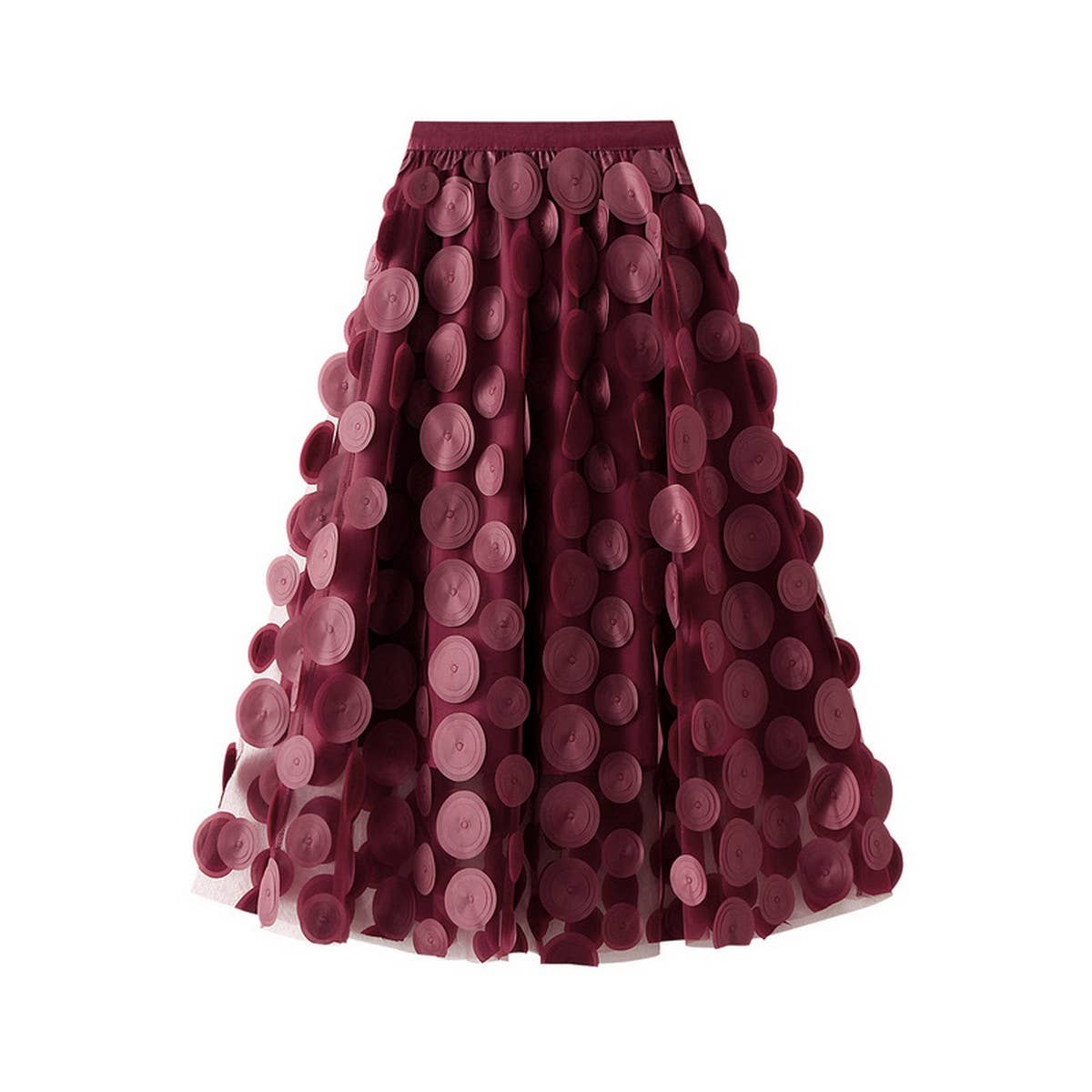 3D POLKA DOT TULLE A LINE FLARED MIDI SKIRT_CWBMS0379