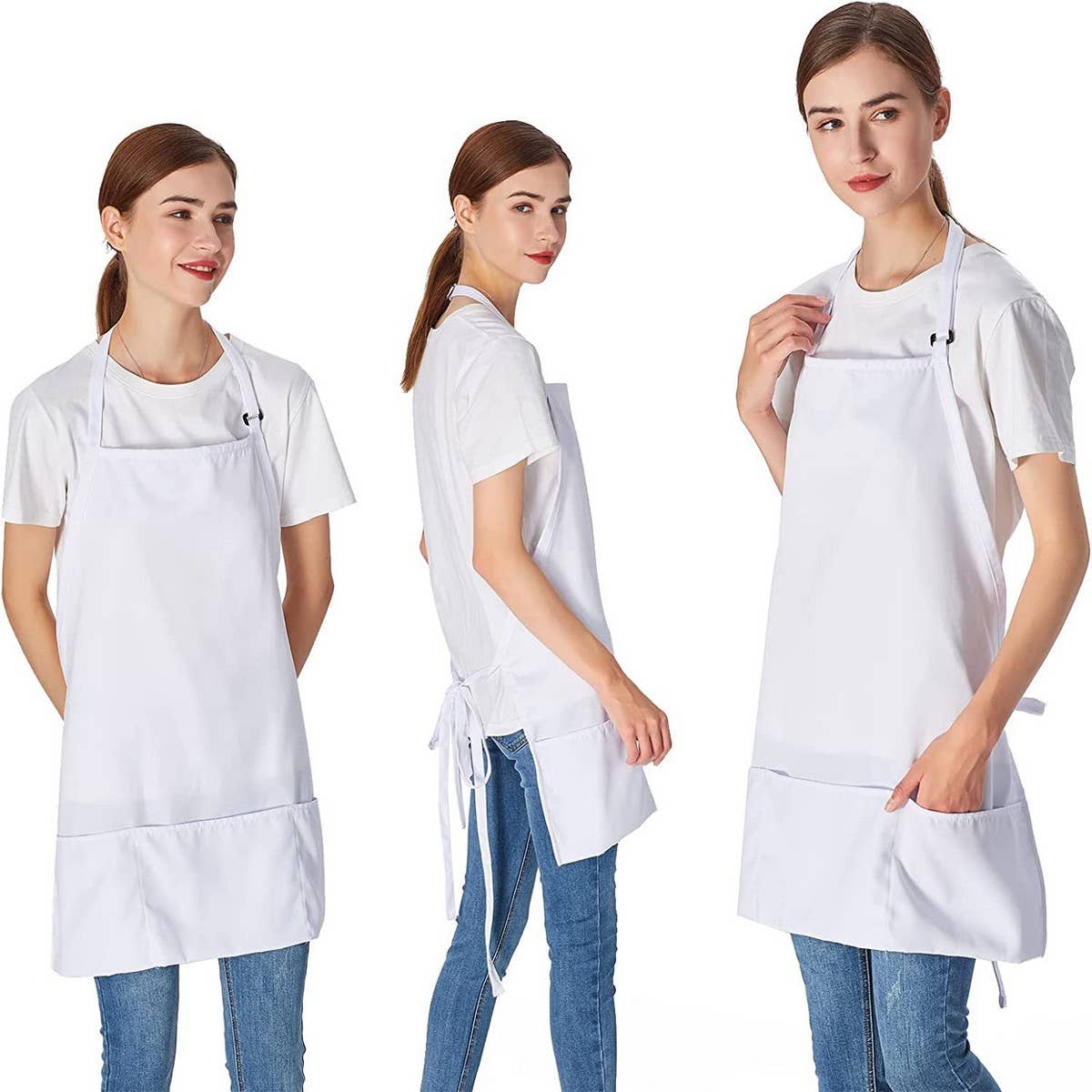 Cwmm1822_Neckline Solid Color Pocket Work Apron