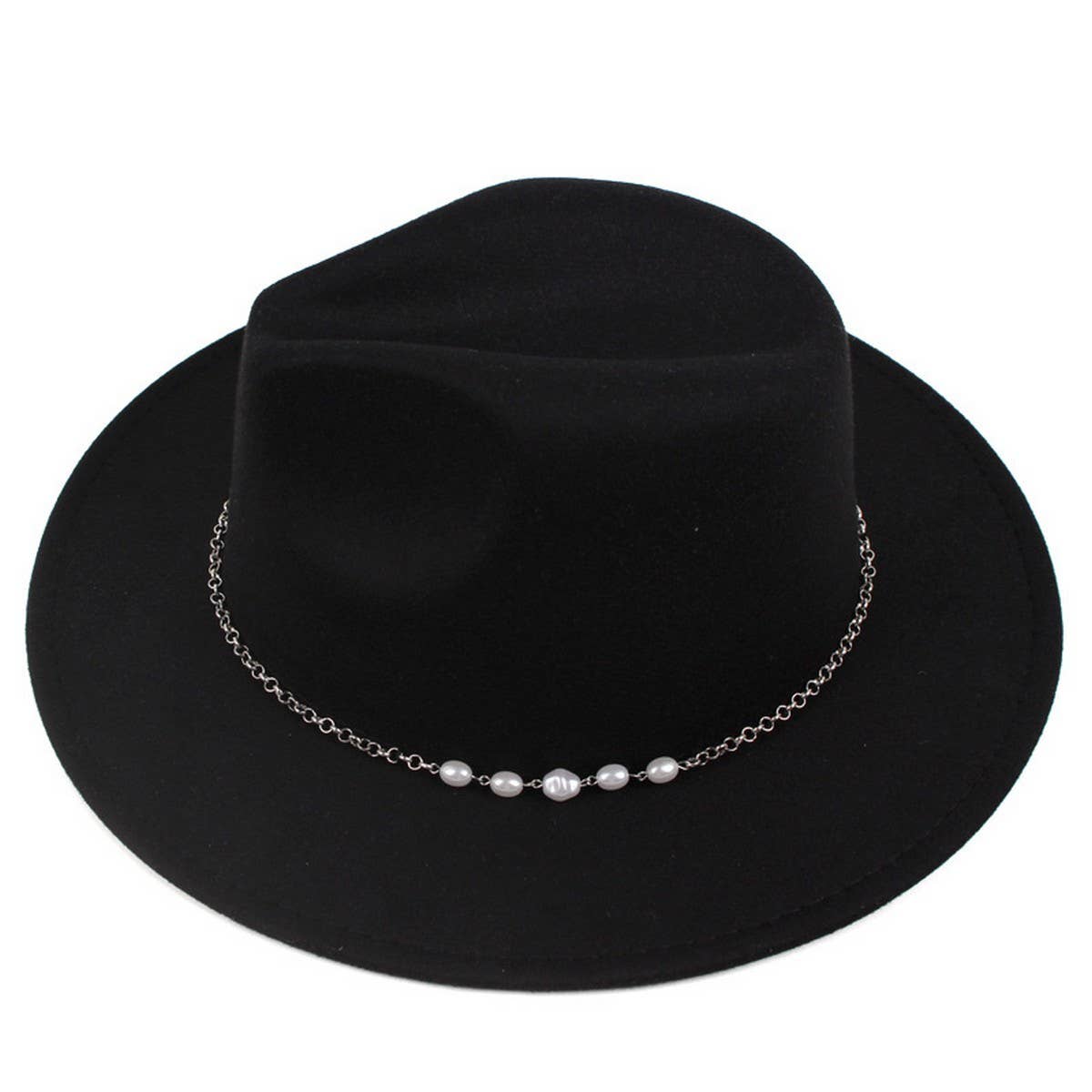 SIMPLE CHAIN PEARL STYLE FASHIONABLE PANAMA HAT_CWAH1892