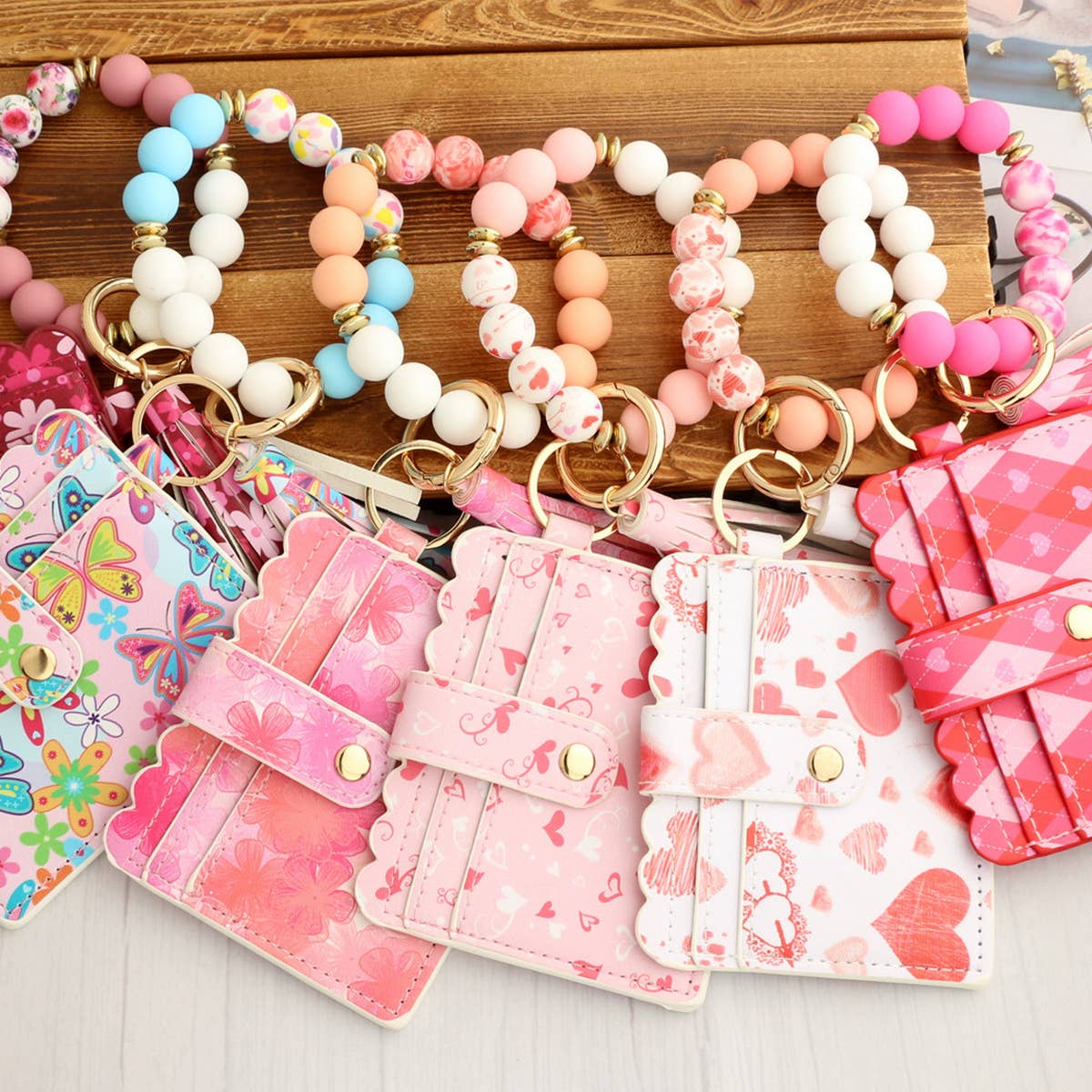 HEART PRINT BRACELET CARD HOLDER KEYCHAIN_CWMM1288