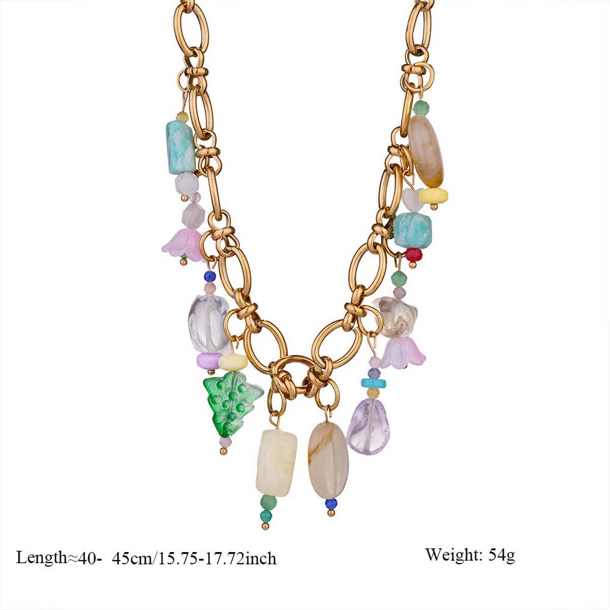 FASHION BEADED STEEL NECKLACE WITH STONE PENDANT_CWMM8842