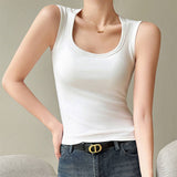 BASIC COTTON CAMISOLE TANK TOPS WITH BUILT IN BRA_CWTTK0795