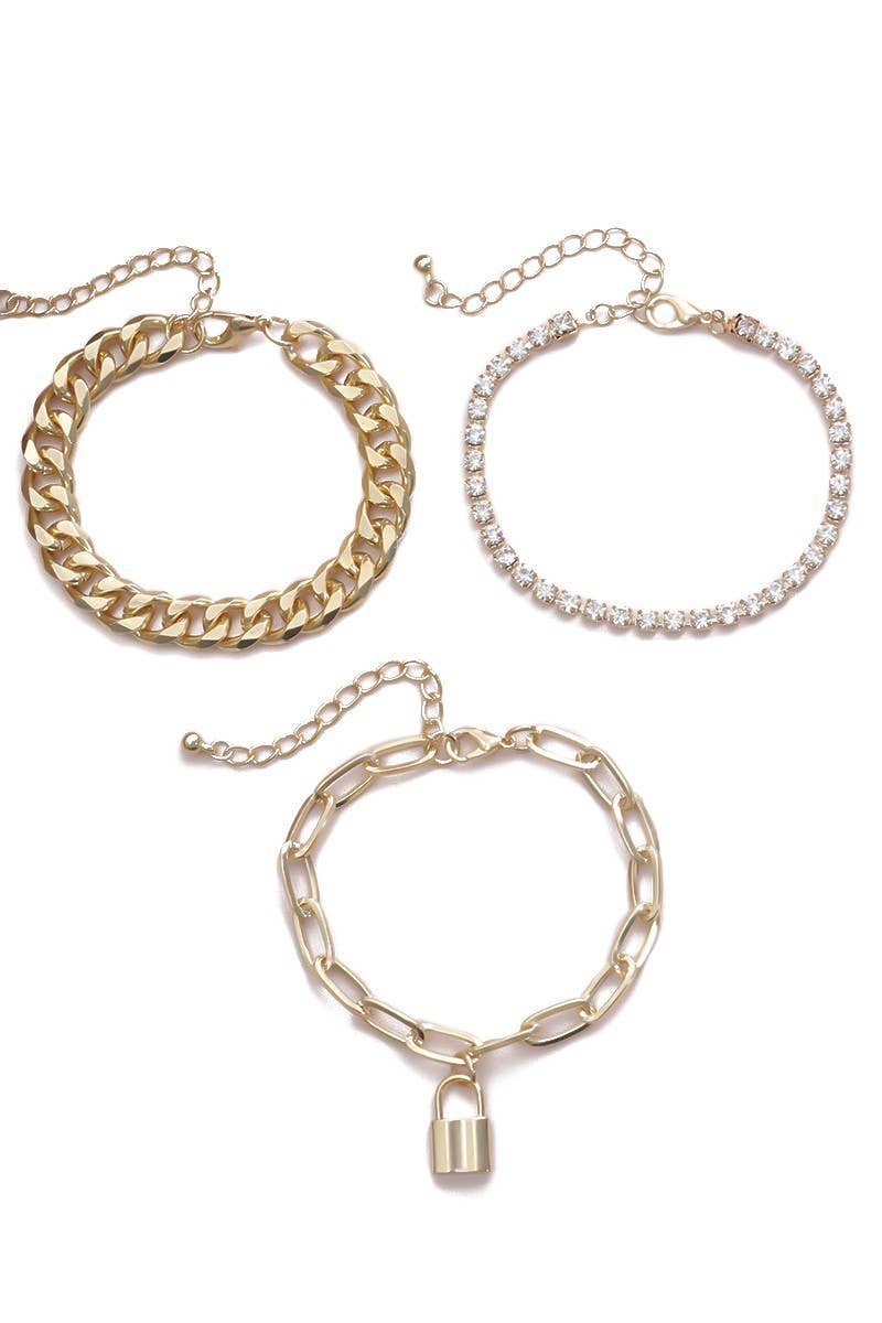 LOCK PENDENT AND RHINESTONE AND CHAIN BRACELET_CWAJE022