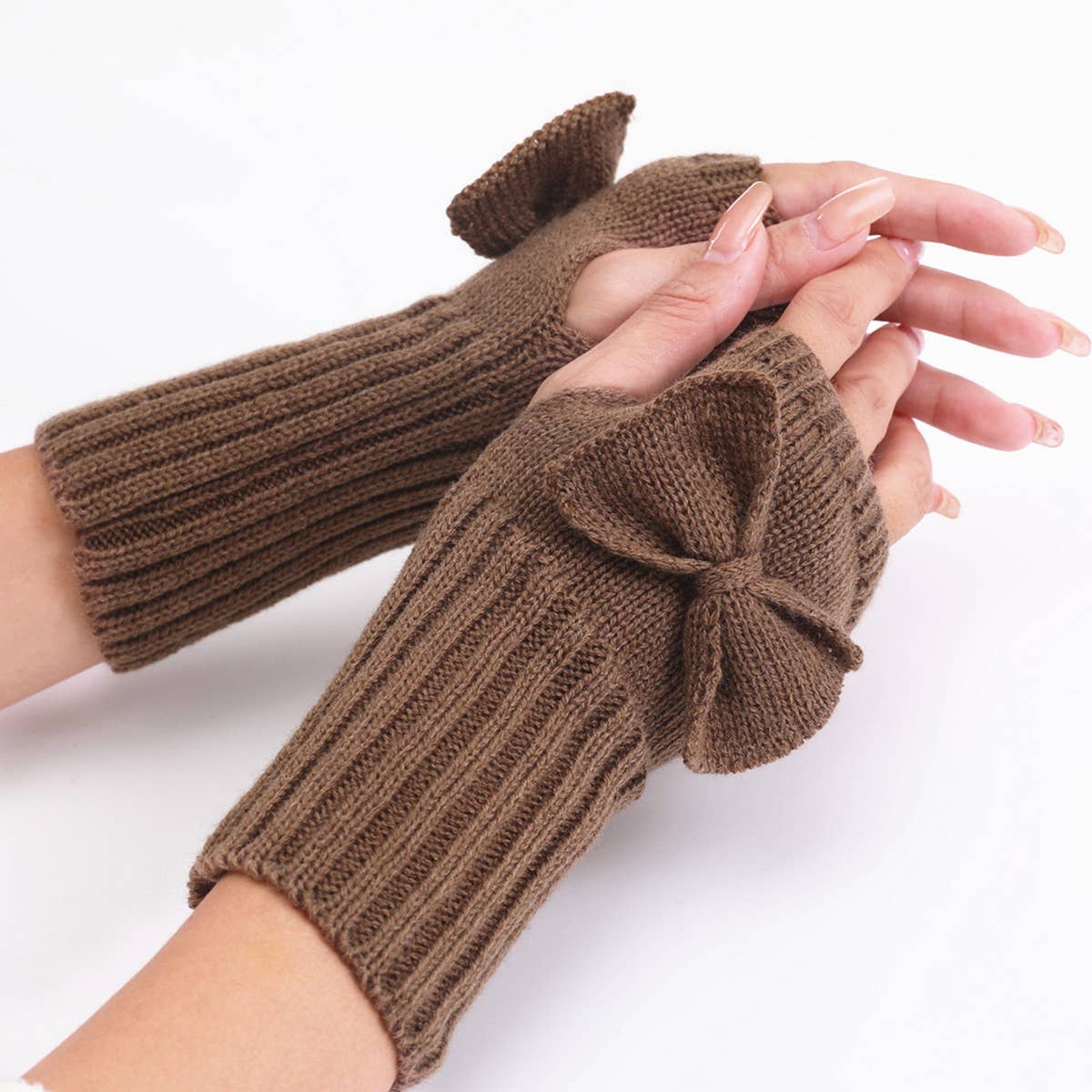 Bow Knitted Thermal Fingerless Sleeves_Cwag0110