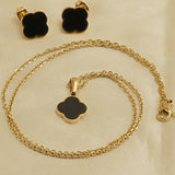 FOUR LEAF CLOVER SHELL EARRINGS NECKLACE SET_CWAJE0680