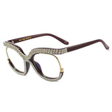 HALF FRAME RHINESTONE PLAIN MIRROR DIAMOND GLASSES_CWASG0875