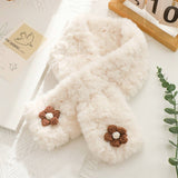 BROWN FLORAL FUZZY SCARF NECK WRAP FOR STUDENTS_CWASC1251