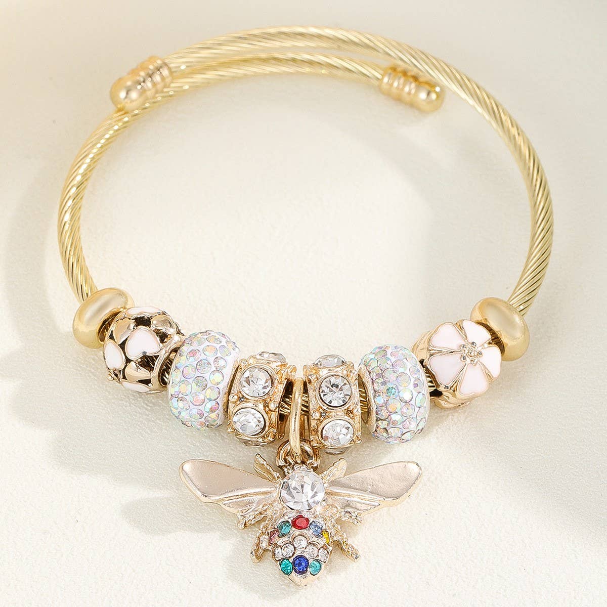 Trendy Gold Steel Bracelet With Enamel Charm_Cwmm8595